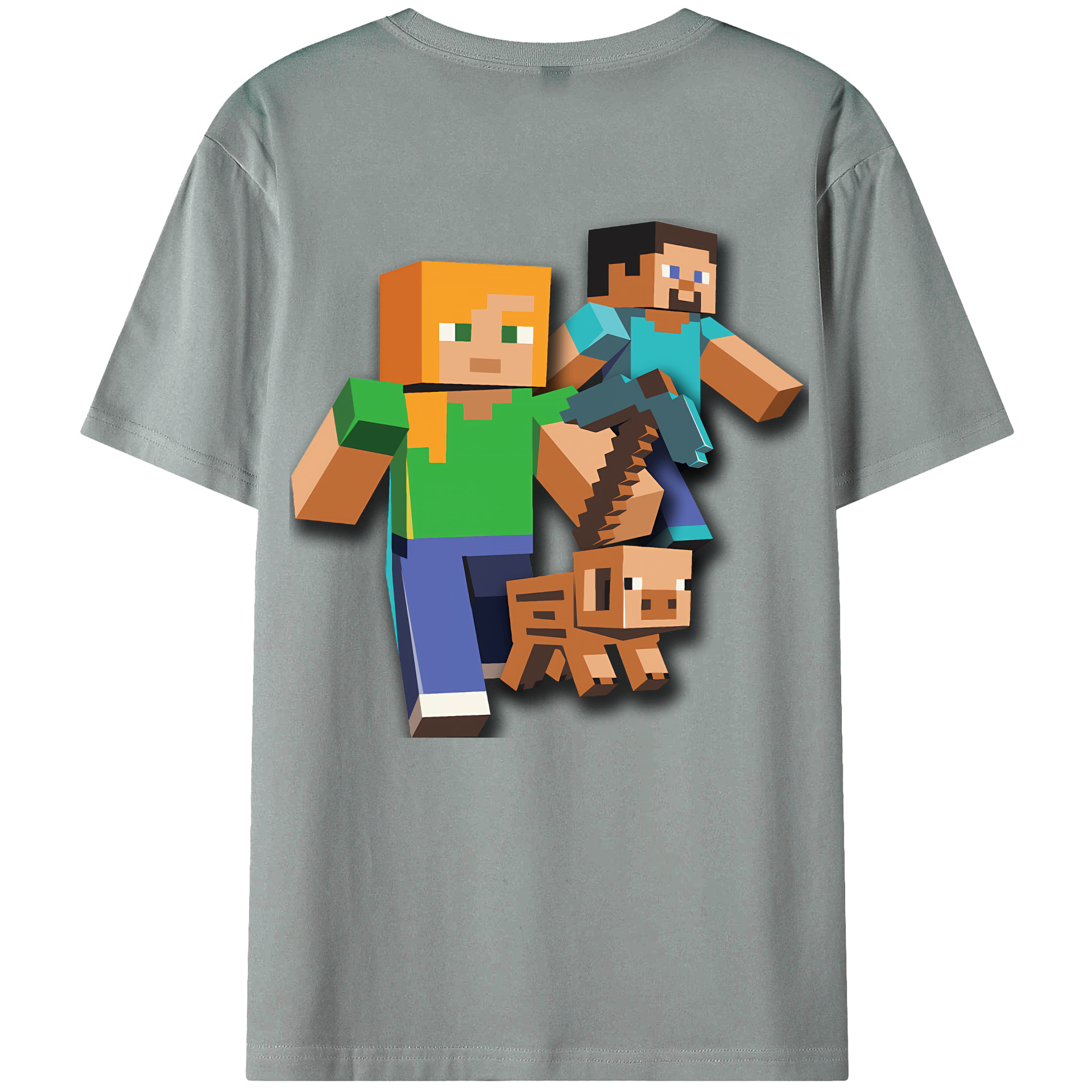 （画像用） マインクラフト ブロックの世界 Minecraft MC Block world 綿100％ メンズ半袖Tシャツ（バックプリント） 通気性